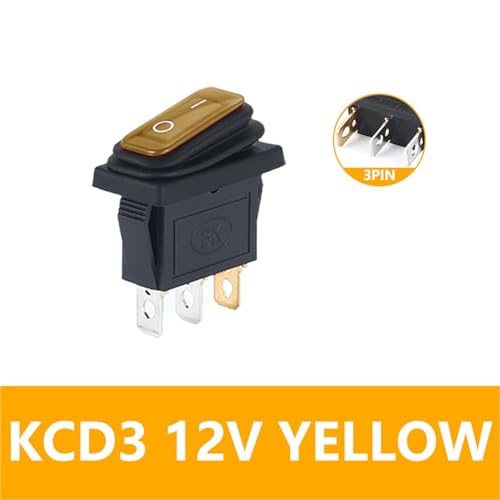 Marineschalter, 5/20 STÜCKE KCD3 3-poliger 12 V LED-Licht 20 A Ein/Aus rechteckiger Schiffstyp langer Wippschalter wasserdicht IP67 Auto-Armaturenbrett(KCD3 12V YELLOW,5pcs) von AUBEST