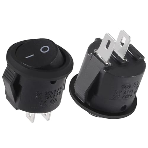 Marineschalter, 5/20 Stück/100 Stück Runder Wippschalter 6A 250 V 2 Pin 2 Positionen EIN AUS Boot Kippschalter SPST Schwarzer Knopf Mini Rund(2Pin Black,5pcs) von AUBEST