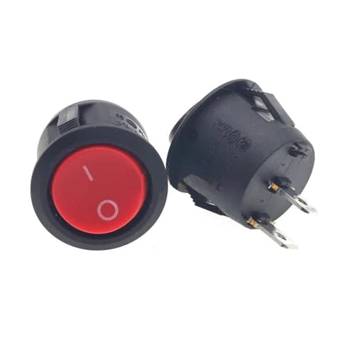 Marineschalter, 5/20 Stück/100 Stück Runder Wippschalter 6A 250 V 2 Pin 2 Positionen EIN AUS Boot Kippschalter SPST Schwarzer Knopf Mini Rund(2Pin Red,5pcs) von AUBEST