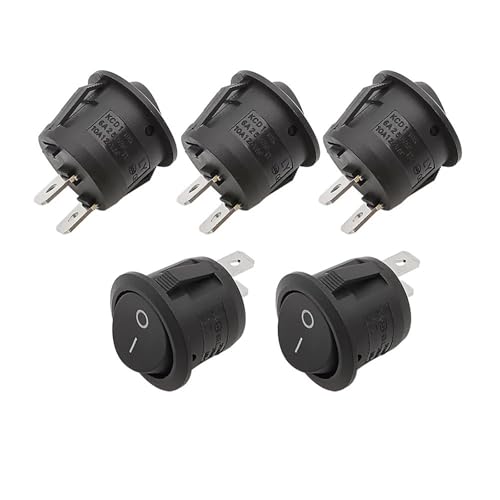 Marineschalter, 5 Stücke KCD1-105 Durchmesser 20mm Runder Wippschalter AC 6A/250V 10A/125V 2 Pin Boot Wippschalter EIN-AUS Druckschalter Rot Schwarz(Black 5Pcs) von AUBEST