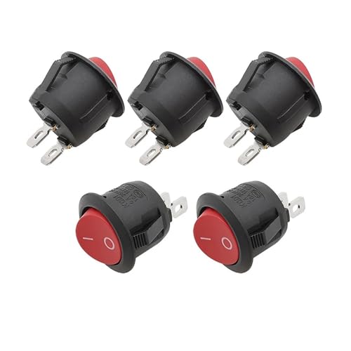 Marineschalter, 5 Stücke KCD1-105 Durchmesser 20mm Runder Wippschalter AC 6A/250V 10A/125V 2 Pin Boot Wippschalter EIN-AUS Druckschalter Rot Schwarz(Red 5Pcs) von AUBEST