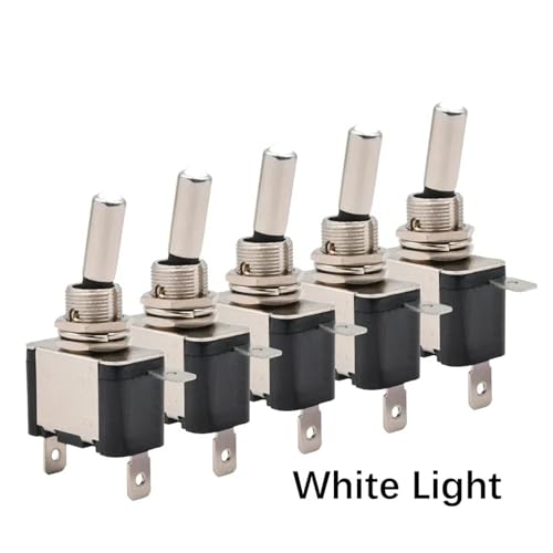 Marineschalter, 5 stücke Beleuchtet 12V DC Kippschalter Rastend 2 Position 3pin EIN AUS 20A LED Licht Rot Grün Weiß for Auto Auto Boot Lkw(White) von AUBEST