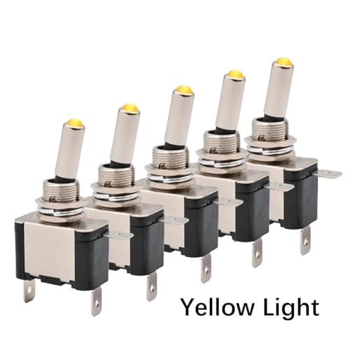 Marineschalter, 5 stücke Beleuchtet 12V DC Kippschalter Rastend 2 Position 3pin EIN AUS 20A LED Licht Rot Grün Weiß for Auto Auto Boot Lkw(Yellow LED) von AUBEST