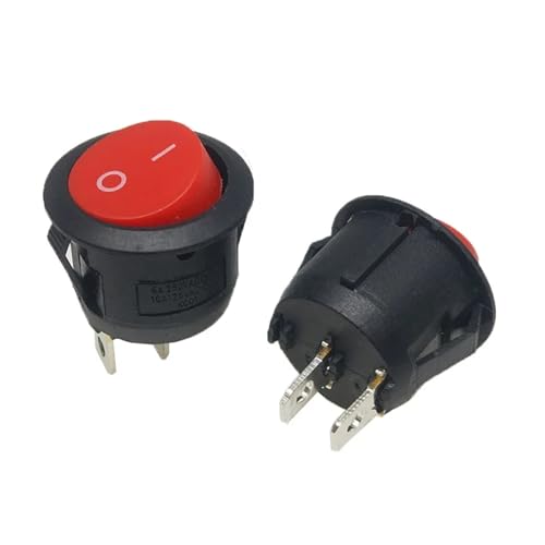Marineschalter, 50 Stück runder Wippschalter, 6 A, 250 V AC, 2-polig, 2 Positionen, EIN/AUS, Bootsschalter, SPST, schwarzer Knopf, Mini, rund, schwarz, rot(Rood) von AUBEST