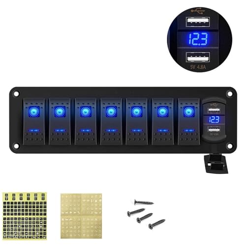 Marineschalter, 8 Gang 12V/24V Blaue LED Kippschalter Panel Marine Lkw Camper Auto Boot Wasserdicht Rocker Beruf Schalter panel Marineschalter, 8 Gang 12V/24V Blaue LED Kippschalter Panel Marine Lkw Camper Auto Boot Wasserdicht Rocker Beruf Schalter panel von AUBEST