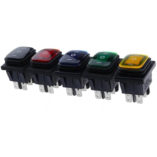 Marineschalter, KCD4-203 Heavy Duty 16A 250VAC 30x22 Wasserdichter Wippschalter 6-polig DPDT EIN AUS EIN 12V Rot Grün LED Licht Wippschalter(Rood) von AUBEST