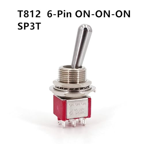 Marineschalter, Salecom SH T80-T Z1 Großer Mini-Kippschalter mit langem Griff, 12 mm, Plattenmontage, 5 A/125 VAC(T812 6Pin ON-ON-ON) von AUBEST