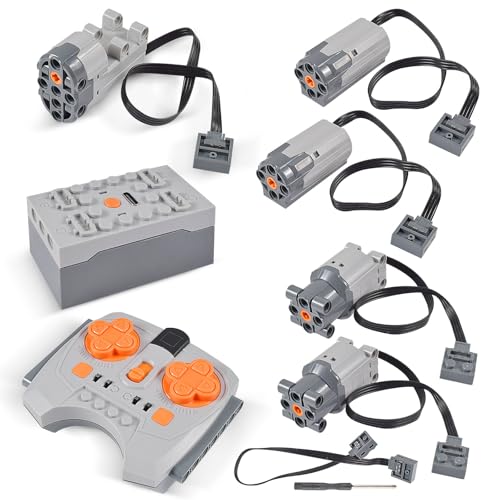 AUEJACKY Power Functions Set, 8-Teiliges Elektrisch Spielzeug Motor, Power Funktion Zubehör mit Motor, Fernbedienung, Batteriebox, Servomotor, Extension Wire mit Vielen Modellen von AUEJACKY