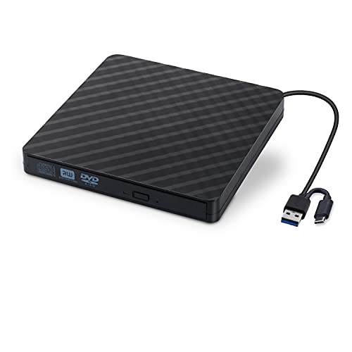 DVD Brenner Extern,Externes CD/DVD-Laufwerk USB 3.0/Type C Optisches Laufwerk Brenner Slim CD/DVD ROM Rewriter Writer Reader Portable für PC Laptop Desktop MacBook Mac Windows 7/8.1/10 Linux OS von AUELEK