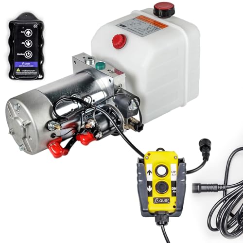 Hydraulikaggregat HYDRAF, Hydraulikpumpe mit 4 Liter Tank und Kabelfernbedienung + Funkfernbedienung, 12V 180 bar 2000 Watt (1 x Funkfernbedienung) von AUER Hydraulics