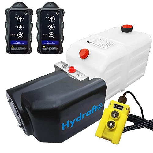 Hydraulikaggregat HYDRAFT, Hydraulikpumpe mit 7 Liter Tank und Kabelfernbedienung + Funkfernbedienung, 12V 180 bar 2000 Watt (2 x Funkfernbedienung) von AUER Hydraulics