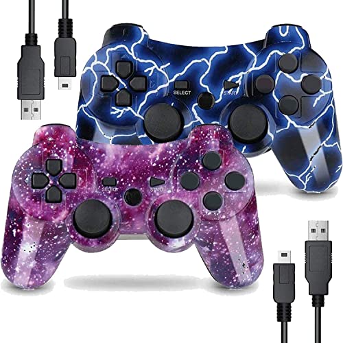 AUFGLO Gaming Controller für PS3, Wireless Move/Motion Controller Gamepad mit verbessertem Joystick Kompatibel mit Play Station - 3 (Blauer Blitz und roter Sternenhimmel) von AUFGLO