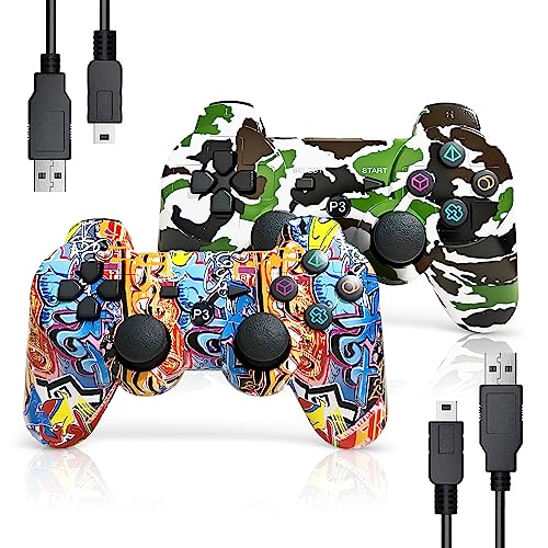 AUFGLO Gaming Controller für PS3, Wireless Move/Motion Controller Gamepad mit verbessertem Joystick Kompatibel mit Play Station - 3 (Graffiti + Camouflage) von AUFGLO