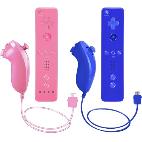 AUFGLO Retro Games Console Wii Fernbediener und Nunchuck -Controller, die mit Wii/Wii U, einschließlich Silikongehäuse und Handgelenksgurt, kompatibel sind(Pink+Blau) von AUFGLO