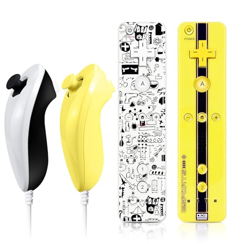 AUFGLO Wii Controller 2 Pack Wii u Remote mit Nunchuck mit Silikongehäuse und Handgelenksgurt von AUFGLO