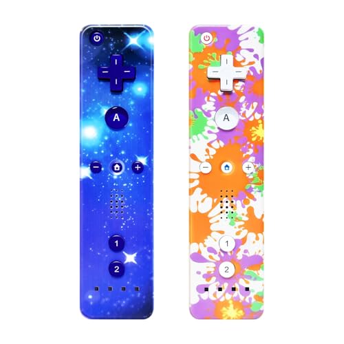 AUFGLO Wii Controller 2 Pack Wii u Remote mit Silikongehäuse und Handgelenksgurt (Sternenblau + Sternenrot) von AUFGLO