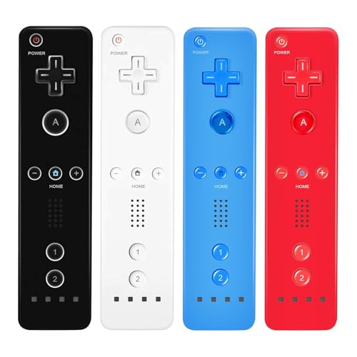 AUFGLO Wii Controller 4er Pack - Wii Fernbedienung mit Silikonhülle und Handschlaufe (Schwarz - Weiß - Rot - Blau) von AUFGLO