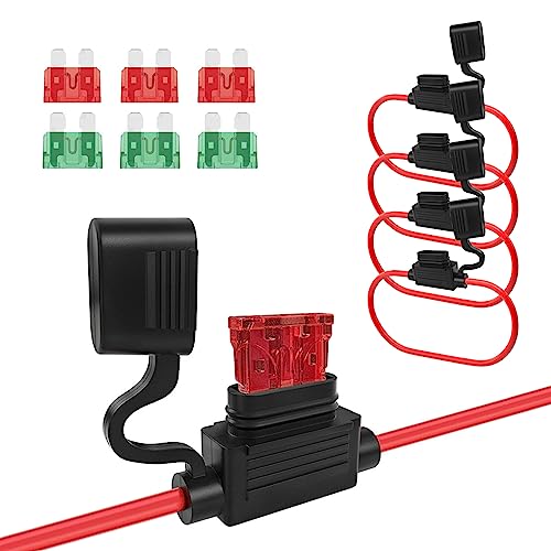 AUKENIEN 10 Stück Sicherungshalter 10 12 14 16 AWG Inline Flachsicherung Wasserdicht Halter Flachsicherungshalter mit 30A 40A Standard Sicherung Flachsicherungen für Auto KFZ LKW Einbausicherung von AUKENIEN