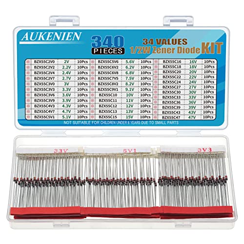 AUKENIEN 340 Stück 34 Werte 1/2W Zener Diode Dioden Sortiment Set 0,5W Zenerdioden Assorted Kit von AUKENIEN