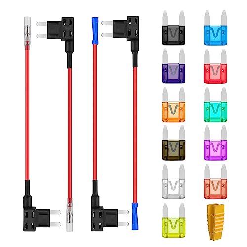 AUKENIEN Stromdieb KFZ Sicherung Mini 12V Flachsicherungsadapter Add A Circuit Sicherungen Adapter Piggyback Sicherungshalter mit 2A 3A 5A 7,5A 10A 15A 20A 25A 30A 35A 40A Autosicherung für Auto PKW von AUKENIEN