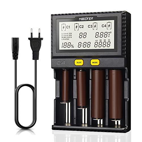 AUKSKY 18650 Akku Ladegerät, Universal Smart Baterieaufladegerät mit LCD-Display für Akkus NI-MH, NI-Cd, AA, AAA, 14500, 18350, 21700, 26650, Li-Ion LiFePO4, RCR123A (4 Steckplätze) 4 Port von AUKSKY