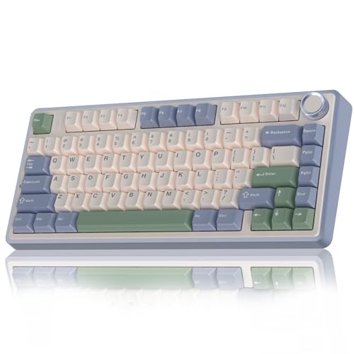 AULA F75 Mechanische Tastatur Gaming,2.4GHz/Type-C/BT5.0 Mechanical Keyboard mit Knopf,Fünfschichtige Gefüllte Struktur,RGB,QWERTY,Hot-Swap,Creamy Kabellos Gaming Tastatur 75 Prozent (Beige-Grün) von AULA