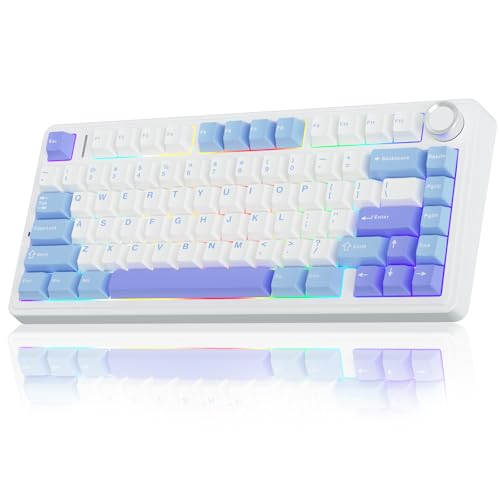 AULA F75 Mechanische Tastatur Gaming,2.4GHz/Type-C/BT5.0 Mechanical Keyboard mit Knopf,Fünfschichtige Gefüllte Struktur,RGB,QWERTY,Hot-Swap,Creamy Kabellos Gaming Tastatur 75 Prozent (Blau-violett) von AULA