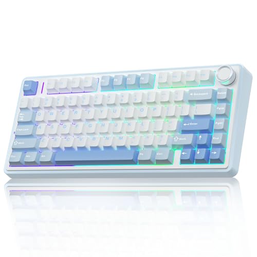 AULA F75 Mechanische Tastatur Gaming,2.4GHz/Type-C/BT5.0 Mechanical Keyboard mit Knopf,Fünfschichtige Gefüllte Struktur,RGB,QWERTY,Hot-Swap,Creamy Kabellos Gaming Tastatur 75 Prozent (Meersalzblau) von AULA