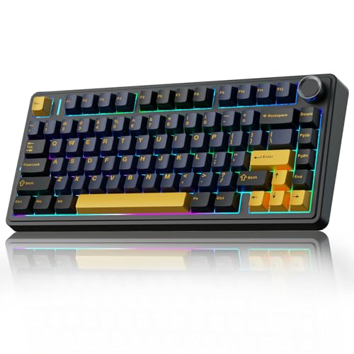 AULA F75 Mechanische Tastatur Gaming,2.4GHz/Type-C/BT5.0 Mechanical Keyboard mit Knopf,Fünfschichtige Gefüllte Struktur,RGB,QWERTY,Hot-Swap,Creamy Kabellos Gaming Tastatur 75 Prozent (Schwarz) von AULA