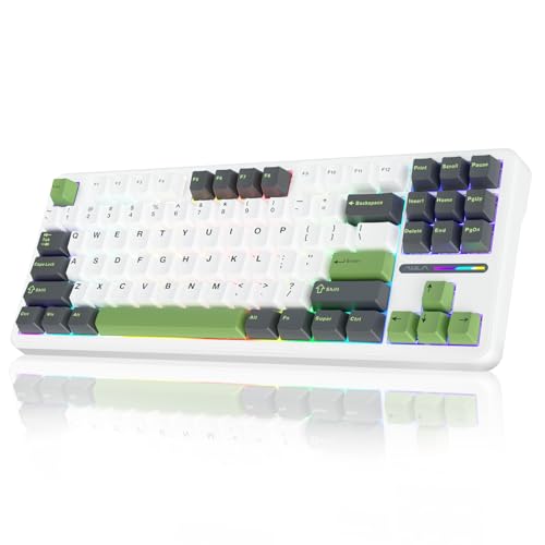 AULA F87 Gaming Tastatur Mechanisch,2.4G/Type-C/BT5.0 Mechanische Tastatur Kabellos mit Fünfschichtige Polsterung,RGB-Hintergrundbeleuchtung,Hot-Swap,QWERTY,Wireless TKL Creamy Keyboard (weiß&grün) von AULA