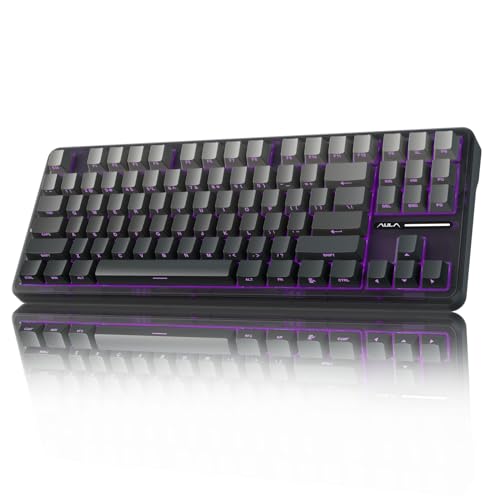 AULA F87 Kabellose Gaming Tastatur 75 Prozent,2.4G/Type-C/BT5.0 TKL Mechanical Keyboard,Fünfschichtige Gefüllte Struktur,Creamy Sound,Hot-Swap,QWERTY US-Layout,RGB Tastatur Mechanisch (Grau) von AULA