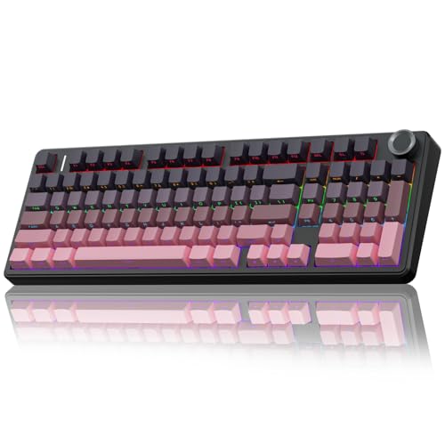 AULA F99 Pro Mechanische Gaming Tastatur,3-Modus Wireless Mechanische Tastatur mit Knopf,Fünfschichtige Polsterung Struktur,Seitlich Graviert,RGB,QWERTY,Hot-swap Custom Keyboard (Schwarz Rosa) von AULA