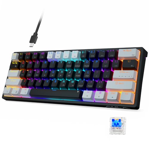 AULA Gaming Keyboard 60 Prozent - Anpassbare RGB-Beleuchtung für Gaming Tastatur Klein für PC, Hot-Swap-fähig Beleuchtete Tastatur Mechanisch, Typ-C Gaming Tastatur 60 Prozent，Blaue Schaltern von AULA