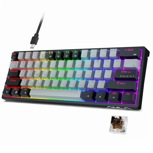 AULA Gaming Keyboard 60 Prozent - Anpassbare RGB-Beleuchtung für Gaming Tastatur Klein für PC, Hot-Swap-fähig Beleuchtete Tastatur Mechanisch, Typ-C Gaming Tastatur 60 Prozent，Braunen Schaltern von AULA