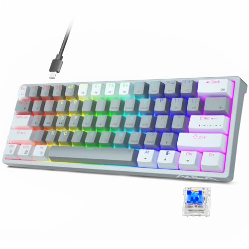 AULA Gaming Keyboard 60 Prozent - Anpassbare RGB-Beleuchtung für Gaming Tastatur Klein für PC, Hot-Swap-fähig Beleuchtete Tastatur Mechanisch, Typ-C Gaming Tastatur 60 Prozent，Weiß und Grau von AULA
