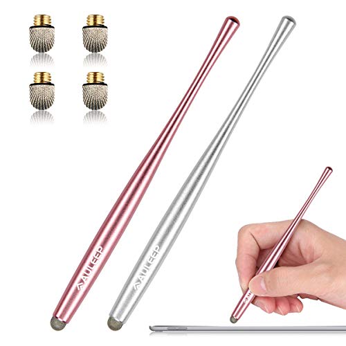 AULEEP Eingabestift Stylus Touchstift for Touch Screen 2 Pack with 4 Nanofiber Tips Stylus für Handy, Tablets, iPads, Kindles (2 Pack - Silber und roségold) von AULEEP