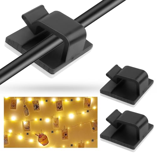 AUMAYCO 100 Stück Kabelhalter Selbstklebend, Mit zur Organizer Kabelclips Selbstklebend Kabelmanagement Kabelklemmen Selbstklebend für Befestigung Netzkabel Lichterkette und Dekoartikel(Schwarz) von AUMAYCO