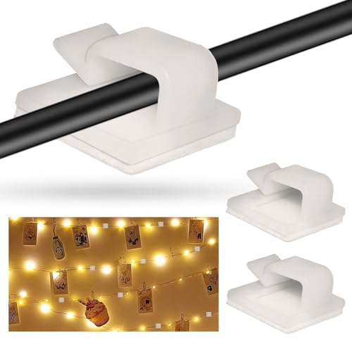 AUMAYCO 100 Stück Kabelhalter Selbstklebend, Mit zur Organizer Kabelclips Selbstklebend Kabelmanagement Kabelklemmen Selbstklebend für Befestigung Netzkabel Lichterkette und Dekoartikel(Weiß) von AUMAYCO