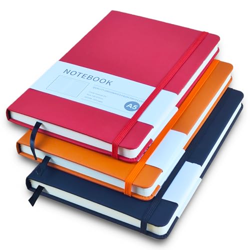 Notizbuch A5, 3 Stück Hardcover Journal Notizbücher, Notizbuch Liniert a5 mit 200 Seiten, Kunstlederbezug Notizbuch mit Elastischem Verschlussband für Schule, Büro, Schreiben (Schwarz+Rot+Orange) Notizbuch A5, 3 Stück Hardcover Journal Notizbücher, Notizbuch Liniert a5 mit 200 Seiten, Kunstlederbezug Notizbuch mit Elastischem Verschlussband für Schule, Büro, Schreiben (Schwarz+Rot+Orange) von AUMAYCO