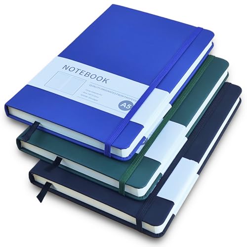 Notizbuch A5, 3 Stück Hardcover Journal Notizbücher, Notizbuch Liniert a5 mit 200 Seiten, Kunstlederbezug Notizbuch mit Elastischem Verschlussband für Schule, Büro, Schreiben (Schwarz+Blau+Grün) Notizbuch A5, 3 Stück Hardcover Journal Notizbücher, Notizbuch Liniert a5 mit 200 Seiten, Kunstlederbezug Notizbuch mit Elastischem Verschlussband für Schule, Büro, Schreiben (Schwarz+Blau+Grün) von AUMAYCO