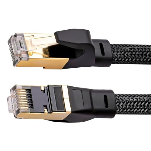 AUNEK Cat 8 Ethernet Kabel 2M, 2000MHz Flach Geflochtenes Internetkabel High-Speed 40Gbps, RJ45 LAN Kabel Patchkabel, CAT 8 LAN Kabel Kompatibel mit PC Laptop PS5, Xbox, Modem, Router, Switch von AUNEK