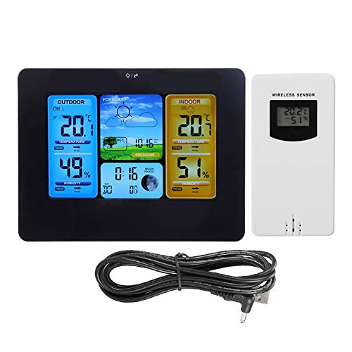 Wetterstationen LCD-Digital-Funkwetterstation Uhrenthermometer Luftfeuchtigkeitsüberwachung für Innen und Außen(2#) von AUNMAS