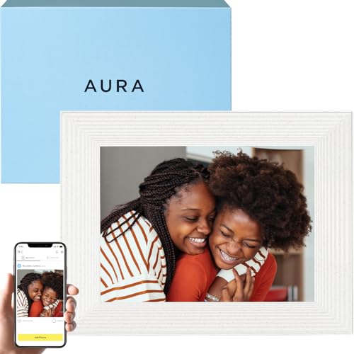 Aura Mason Intelligenter digitaler Bilderrahmen 9 Zoll HD WLAN Cloud Digitaler Fotorahmen, Kostenloser unbegrenzter Speicherplatz, Fotos von überall aus senden – White Quartz von AURA