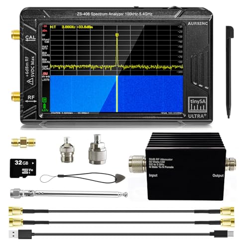 AURSINC TinySA Ultra+ ZS406 Spektrumanalysator mit 50W Attenuator, 4-Zoll 100kHz–5,4GHz, V0.4.6 Frequenzanalysator mit 32-GB-Karte, 2-in-1-HF-Signalgenerator 100kHz bis 900MHz MF/HF/VHF/UHF AURSINC TinySA Ultra+ ZS406 Spektrumanalysator mit 50W Attenuator, 4-Zoll 100kHz–5,4GHz, V0.4.6 Frequenzanalysator mit 32-GB-Karte, 2-in-1-HF-Signalgenerator 100kHz bis 900MHz MF/HF/VHF/UHF von AURSINC