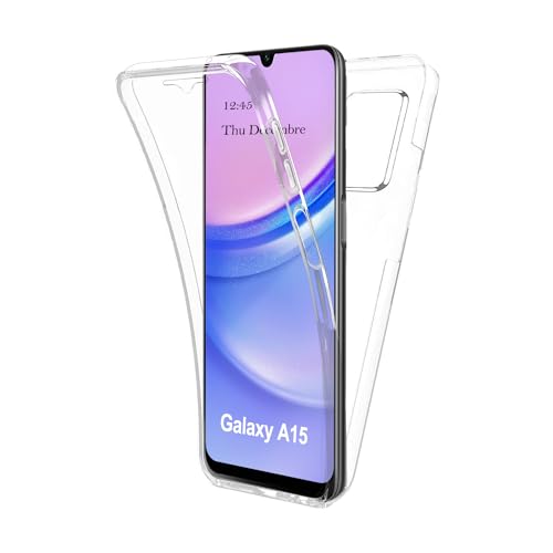 AURSTORE Schutzhülle für Samsung Galaxy A15, vollständiger Schutz, Vorder- und Rückseite, Hartschale, TPU, Silikon, transparent, 360-Grad-Schutz von AURSTORE