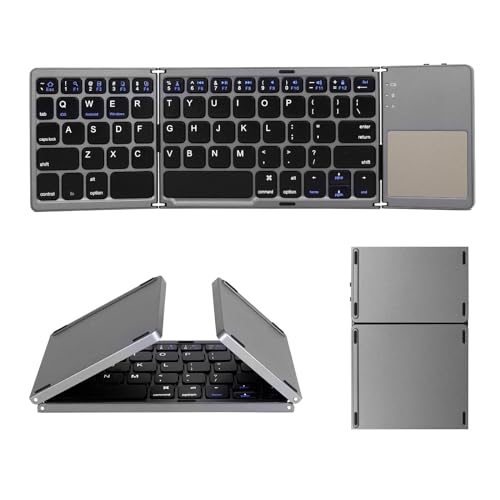 Faltbare Bluetooth-Tastatur mit Touchpad, von Aurtec, wiederaufladbare, tragbare Wireless-Mini-Tastatur für PC, Tablet, Samsung, Android, iOS, Smartphone, Dunkelgrau, deutsches Layout nicht garantiert von AURTEC