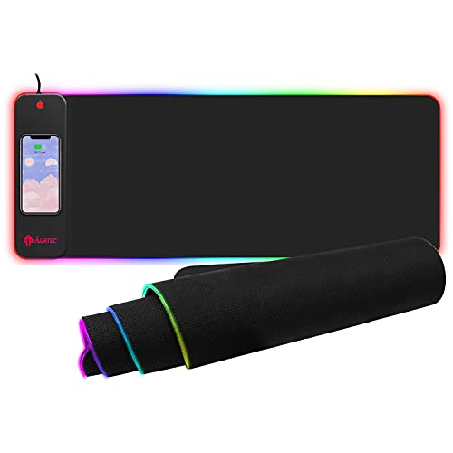 AURTEC RGB-Gaming-Mauspad mit 15 W schnelles kabelloses Laden, extra große wasserdichte und rutschfeste Gummiunterseite, Maus- und Tastaturmatte mit 10 Beleuchtungsmodi, für Gaming, Arbeit, PC, Mac von AURTEC