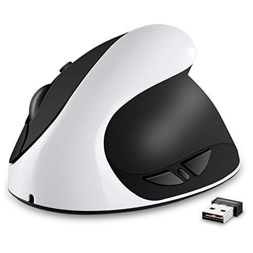 AURTEC Vertikale Maus, Wiederaufladbare 2.4G Wireless-Mäuse mit USB-Empfänger, 6 Tasten und 3 Einstellbaren DPI 800/1200/1600, Weiß von AURTEC
