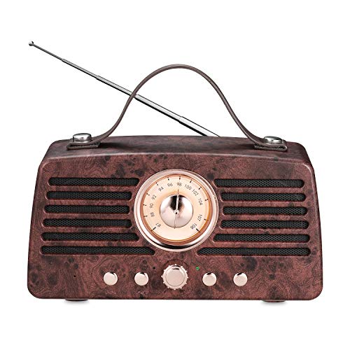 Retro Bluetooth-Lautsprecher, Tragbarer Kabelloser Aurtec-Lautsprecher Bluetooth 4.2 mit Radio FM, Stereo-Lautsprecher für den Heimgebrauch im Freien mit leistungsstarkem Sound und Subwoofer, Braun von AURTEC