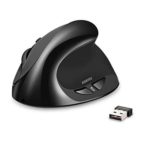 Vertikale Maus, Wiederaufladbare AURTEC 2.4G Wireless-Mäuse mit USB-Empfänger, 6 Tasten und 3 Einstellbaren DPI 800/1200/1600,Schwarz von AURTEC